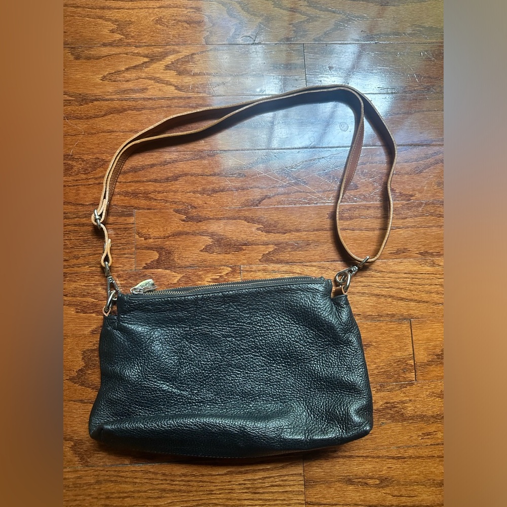 Valentina Black Leather Crossbody with Tan Strap